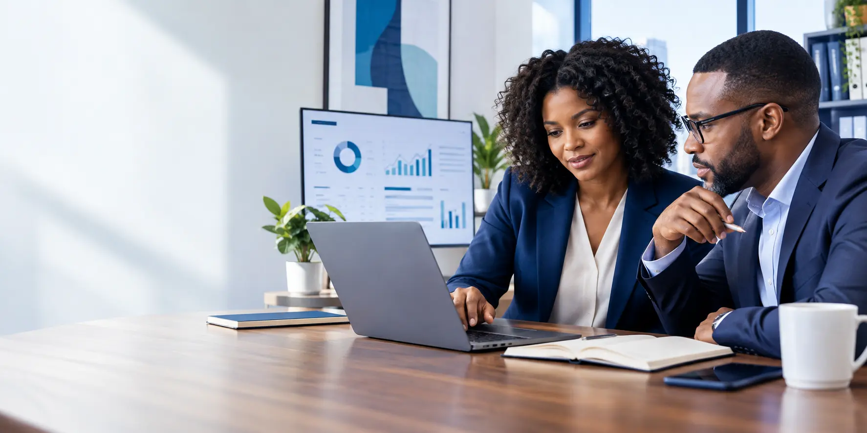 An accountant working with digital financial reports